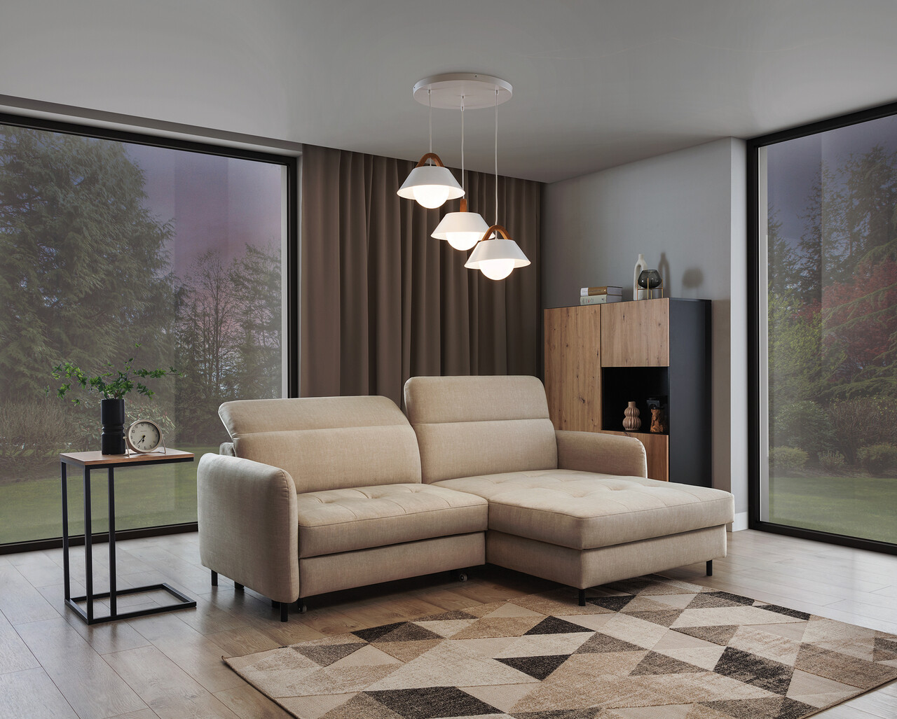 Lustra ELTAP, Almitara, 64x110 cm, 3xE27, 15W, otel/PVC, alb/maro - imagine 6